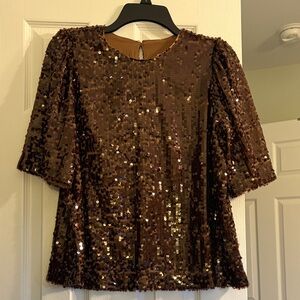 LOFT Brown Sequin Blouse